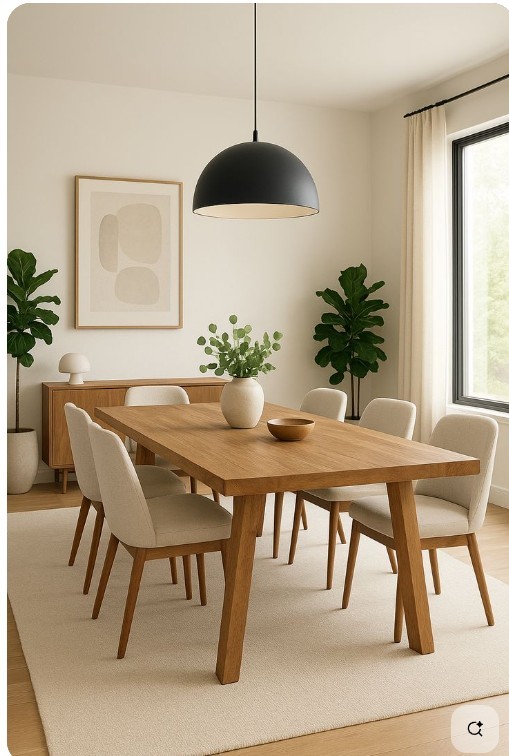 Wooden Dining Table setup with 6 Chairs