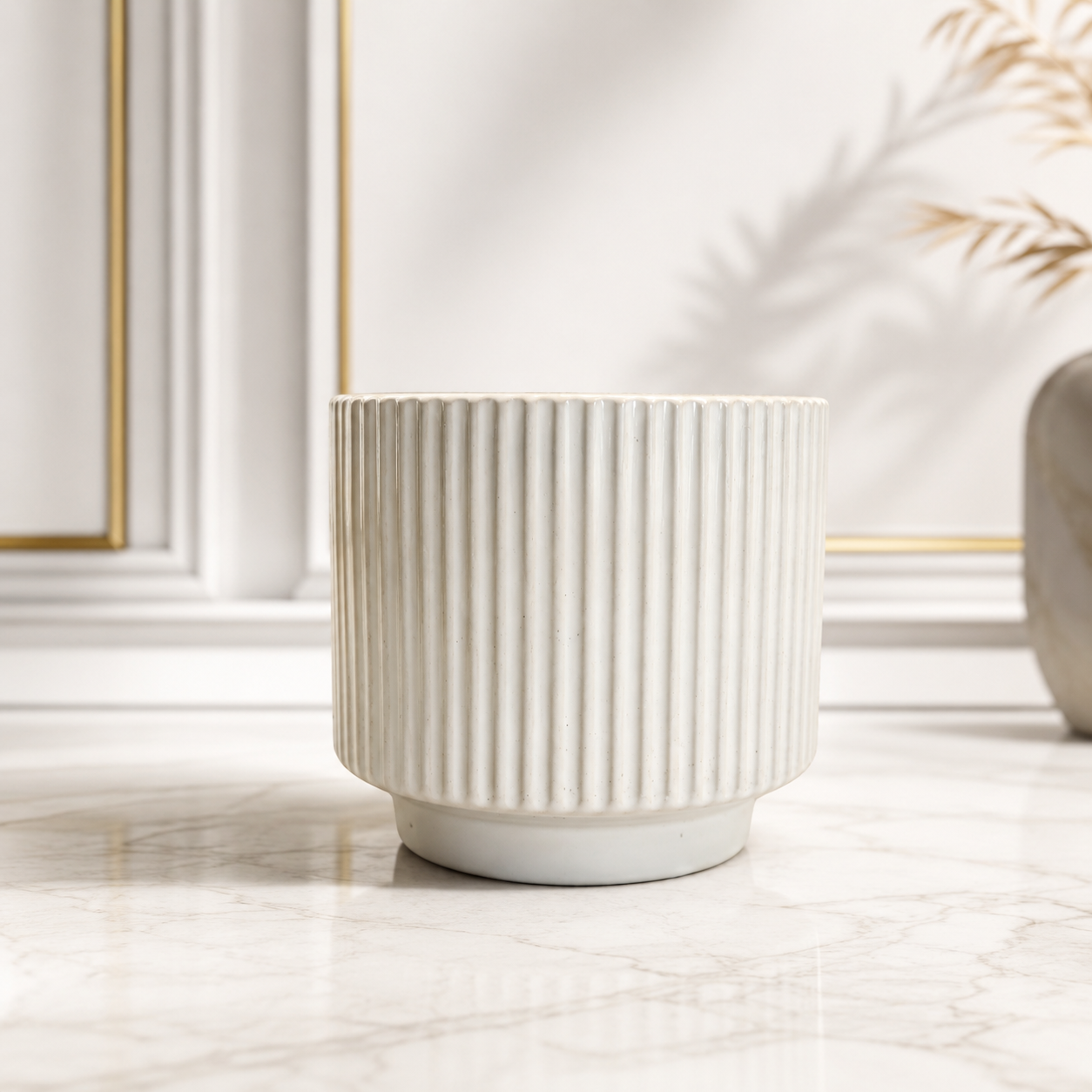 DECORA Ceramic Pot – Fluted Design